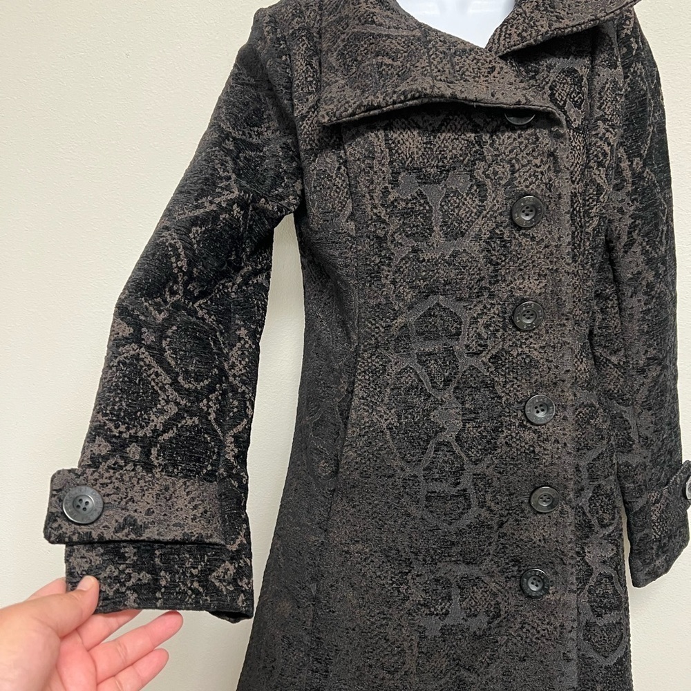 Desigual Womens Black Brown Snake Print Long Button Up Pea Coat Size EU 36 - Picture 3 of 8